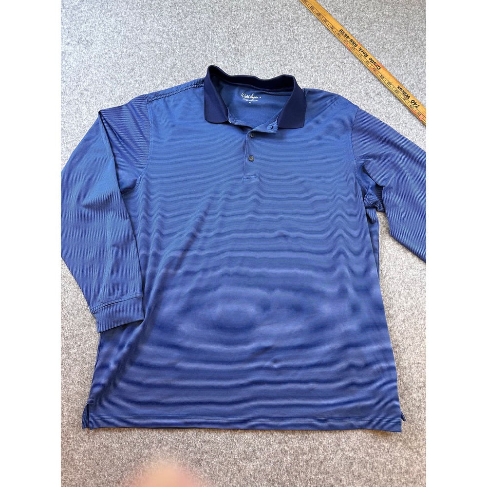 Mens WALTER HAGEN  XLARGE Long Sleeve BLUE Polo Shirt Striped Golf Hydro-dri